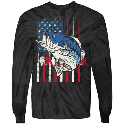 Bass Fish US American Flag Patriotic Fishing Fisherman Gift Tie-Dye Long Sleeve Shirt