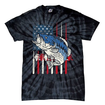 Bass Fish US American Flag Patriotic Fishing Fisherman Gift Tie-Dye T-Shirt