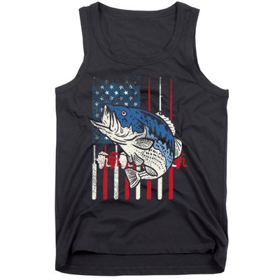 Bass Fish US American Flag Patriotic Fishing Fisherman Gift Tank Top