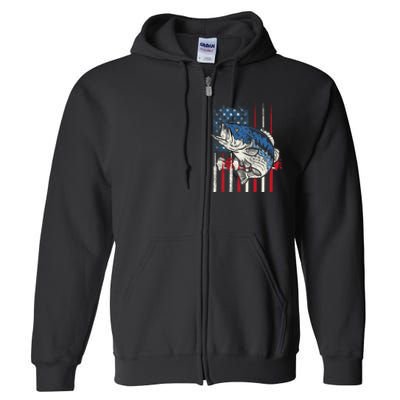 Bass Fish US American Flag Patriotic Fishing Fisherman Gift Full Zip Hoodie