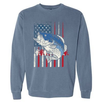 Bass Fish US American Flag Patriotic Fishing Fisherman Gift Garment-Dyed Sweatshirt