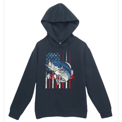 Bass Fish US American Flag Patriotic Fishing Fisherman Gift Urban Pullover Hoodie