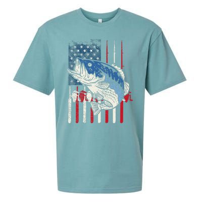 Bass Fish US American Flag Patriotic Fishing Fisherman Gift Sueded Cloud Jersey T-Shirt