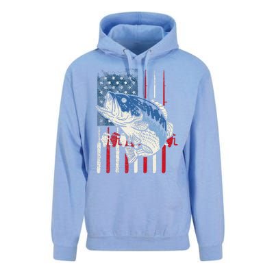 Bass Fish US American Flag Patriotic Fishing Fisherman Gift Unisex Surf Hoodie