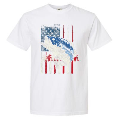 Bass Fish US American Flag Patriotic Fishing Fisherman Gift Garment-Dyed Heavyweight T-Shirt