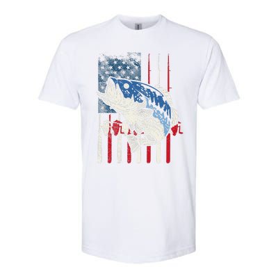 Bass Fish US American Flag Patriotic Fishing Fisherman Gift Softstyle CVC T-Shirt