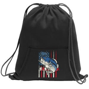 Bass Fish US American Flag Patriotic Fishing Fisherman Gift Sweatshirt Cinch Pack Bag