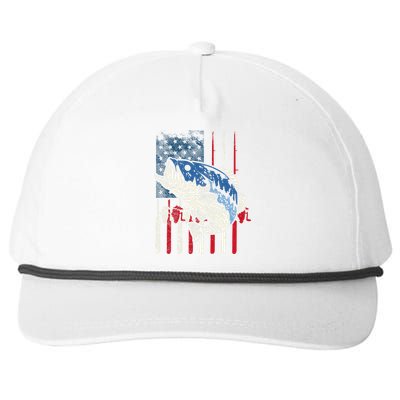 Bass Fish US American Flag Patriotic Fishing Fisherman Gift Snapback Five-Panel Rope Hat