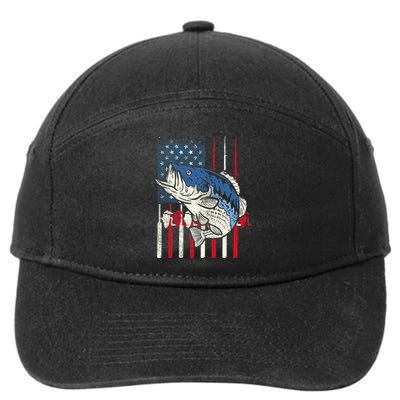 Bass Fish US American Flag Patriotic Fishing Fisherman Gift 7-Panel Snapback Hat