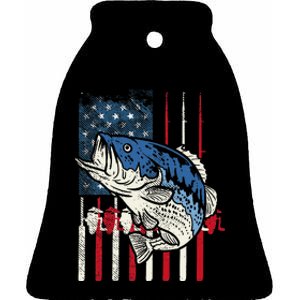 Bass Fish US American Flag Patriotic Fishing Fisherman Gift Ceramic Bell Ornament