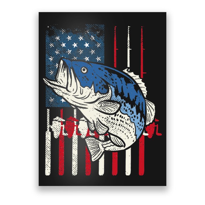 Bass Fish US American Flag Patriotic Fishing Fisherman Gift Poster