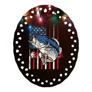 Bass Fish US American Flag Patriotic Fishing Fisherman Gift Ceramic Oval Ornament