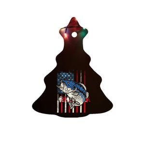 Bass Fish US American Flag Patriotic Fishing Fisherman Gift Ceramic Tree Ornament