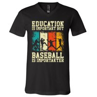 Baseball Fan Vintage Retro Education Is Important But V-Neck T-Shirt