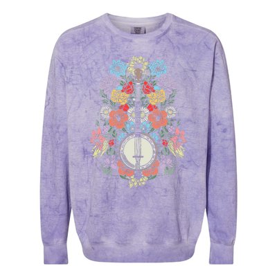 Banjo Flowers Vintage Stringed Bluegrass Folk Floral Design Colorblast Crewneck Sweatshirt