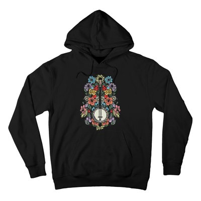 Banjo Flowers Vintage Stringed Bluegrass Folk Floral Design Hoodie