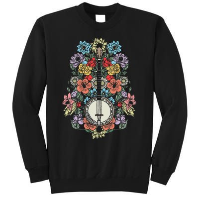 Banjo Flowers Vintage Stringed Bluegrass Folk Floral Design Sweatshirt