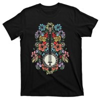 Banjo Flowers Vintage Stringed Bluegrass Folk Floral Design T-Shirt