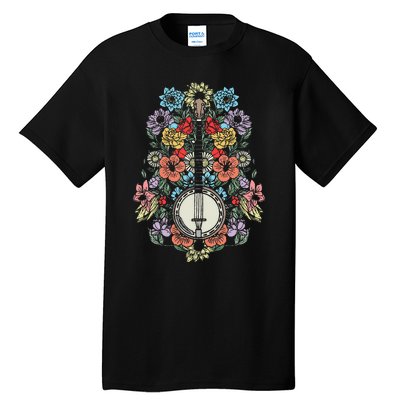 Banjo Flowers Vintage Stringed Bluegrass Folk Floral Design Tall T-Shirt