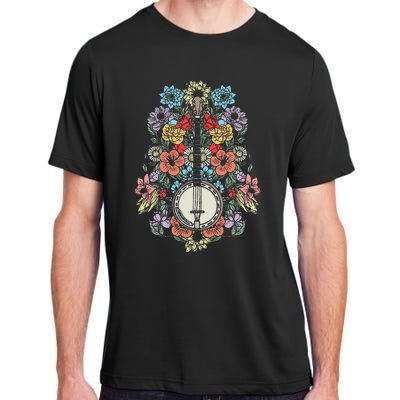 Banjo Flowers Vintage Stringed Bluegrass Folk Floral Design Adult ChromaSoft Performance T-Shirt