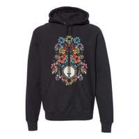 Banjo Flowers Vintage Stringed Bluegrass Folk Floral Design Premium Hoodie