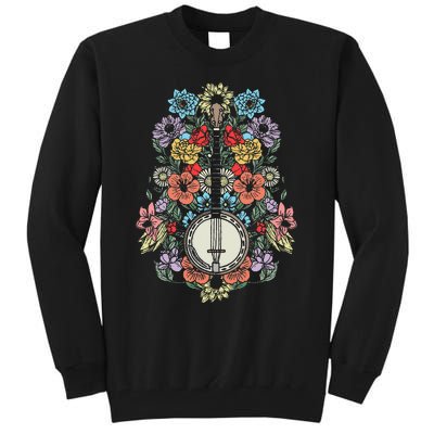 Banjo Flowers Vintage Stringed Bluegrass Folk Floral Design Tall Sweatshirt