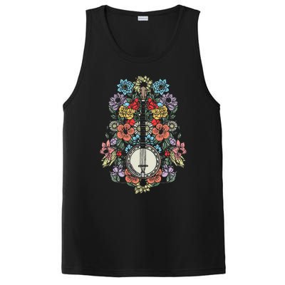 Banjo Flowers Vintage Stringed Bluegrass Folk Floral Design PosiCharge Competitor Tank