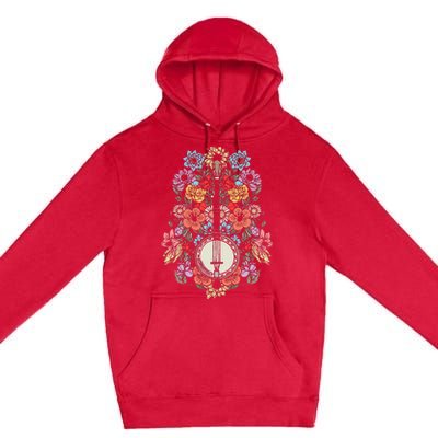 Banjo Flowers Vintage Stringed Bluegrass Folk Floral Design Premium Pullover Hoodie