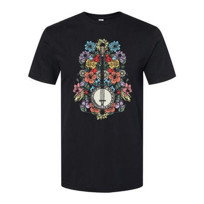 Banjo Flowers Vintage Stringed Bluegrass Folk Floral Design Softstyle® CVC T-Shirt