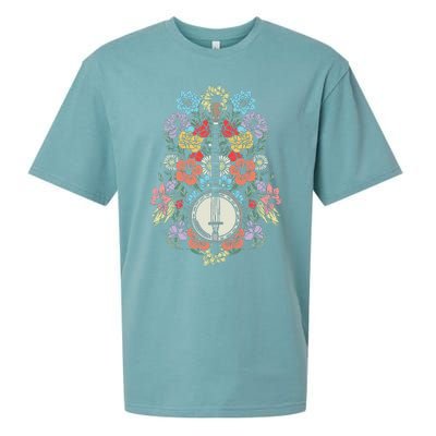 Banjo Flowers Vintage Stringed Bluegrass Folk Floral Design Sueded Cloud Jersey T-Shirt