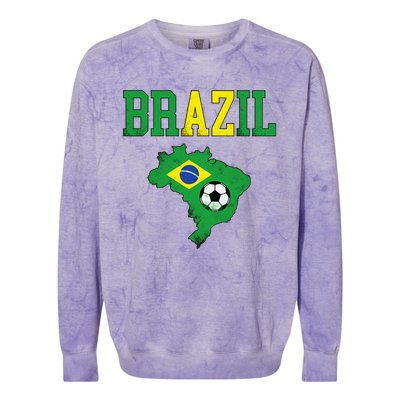 Brazil Flag Vintage Brazilian Soccer Fan Futebol Colorblast Crewneck Sweatshirt