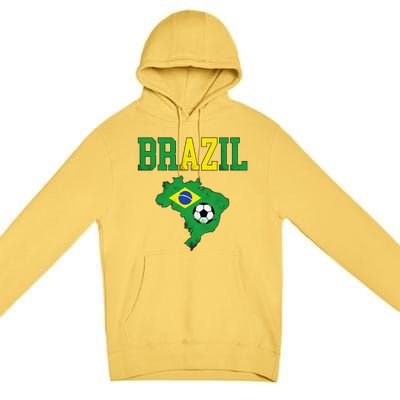 Brazil Flag Vintage Brazilian Soccer Fan Futebol Premium Pullover Hoodie