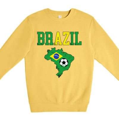 Brazil Flag Vintage Brazilian Soccer Fan Futebol Premium Crewneck Sweatshirt