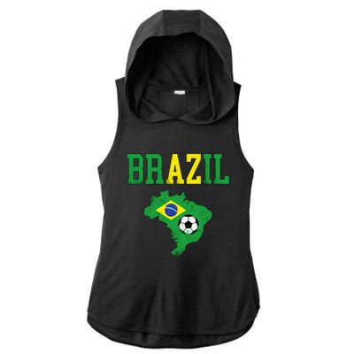 Brazil Flag Vintage Brazilian Soccer Fan Futebol Ladies PosiCharge Tri-Blend Wicking Draft Hoodie Tank