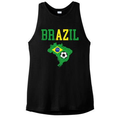 Brazil Flag Vintage Brazilian Soccer Fan Futebol Ladies PosiCharge Tri-Blend Wicking Tank