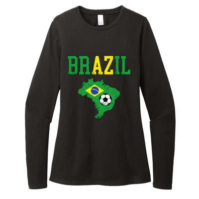 Brazil Flag Vintage Brazilian Soccer Fan Futebol Womens CVC Long Sleeve Shirt