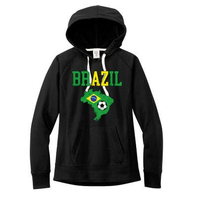 Brazil Flag Vintage Brazilian Soccer Fan Futebol Women's Fleece Hoodie