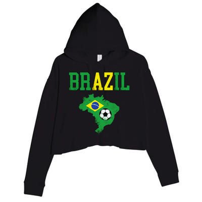 Brazil Flag Vintage Brazilian Soccer Fan Futebol Crop Fleece Hoodie