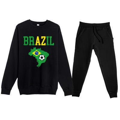 Brazil Flag Vintage Brazilian Soccer Fan Futebol Premium Crewneck Sweatsuit Set