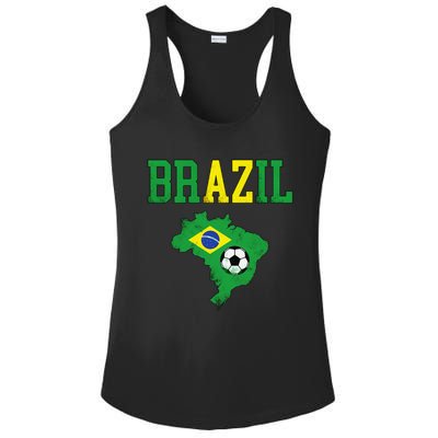 Brazil Flag Vintage Brazilian Soccer Fan Futebol Ladies PosiCharge Competitor Racerback Tank