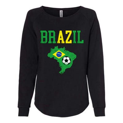 Brazil Flag Vintage Brazilian Soccer Fan Futebol Womens California Wash Sweatshirt