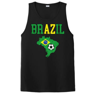 Brazil Flag Vintage Brazilian Soccer Fan Futebol PosiCharge Competitor Tank