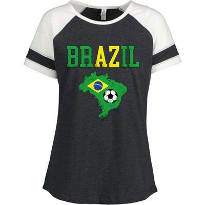 Brazil Flag Vintage Brazilian Soccer Fan Futebol Enza Ladies Jersey Colorblock Tee