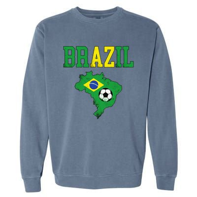 Brazil Flag Vintage Brazilian Soccer Fan Futebol Garment-Dyed Sweatshirt