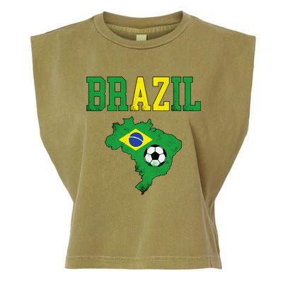 Brazil Flag Vintage Brazilian Soccer Fan Futebol Garment-Dyed Women's Muscle Tee