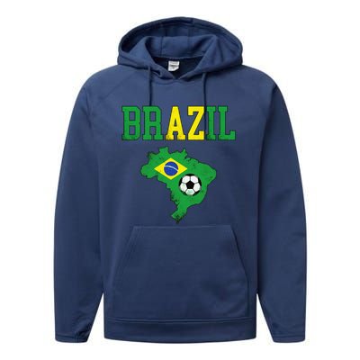 Brazil Flag Vintage Brazilian Soccer Fan Futebol Performance Fleece Hoodie