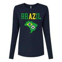 Brazil Flag Vintage Brazilian Soccer Fan Futebol Womens Cotton Relaxed Long Sleeve T-Shirt