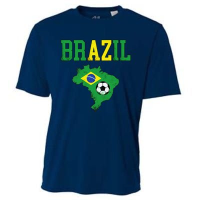 Brazil Flag Vintage Brazilian Soccer Fan Futebol Cooling Performance Crew T-Shirt