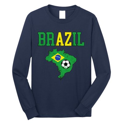 Brazil Flag Vintage Brazilian Soccer Fan Futebol Long Sleeve Shirt