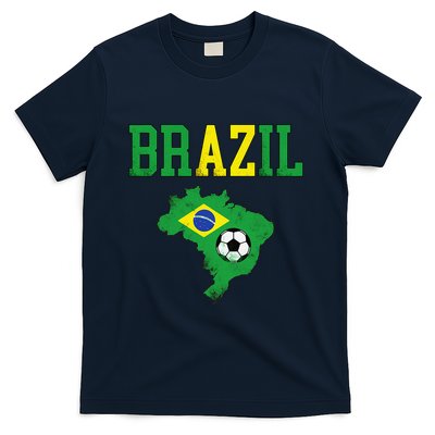 Brazil Flag Vintage Brazilian Soccer Fan Futebol T-Shirt